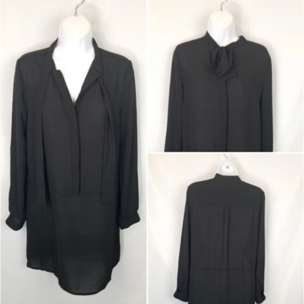 Romeo & Juliet Couture Women’s Black Sheer Neck Tie Long Sleeve Dress Sz M NWT